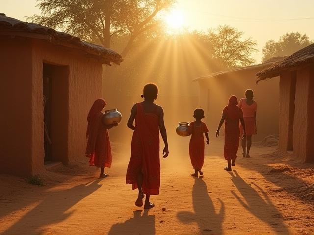 Rural Indian village life scene